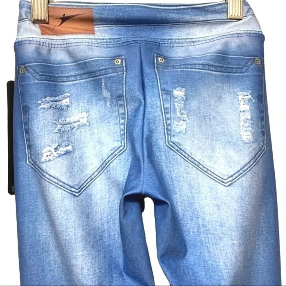 So Danca Denim Look Costume Dance Leggings Childs L 8-10 Stage Faux Distressing